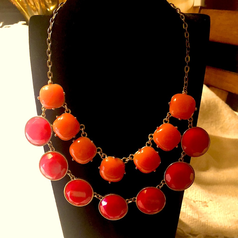 Bright Pink And Orange Gold Tone Necklace